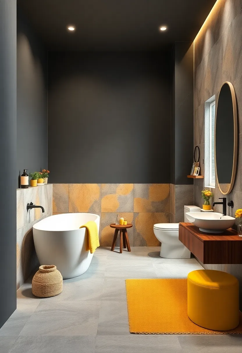 Slate Gray and Sunny‍ Yellow: ‍Moody slate walls balanced by cheerful yellow ⁢accents for a brightening ​effect