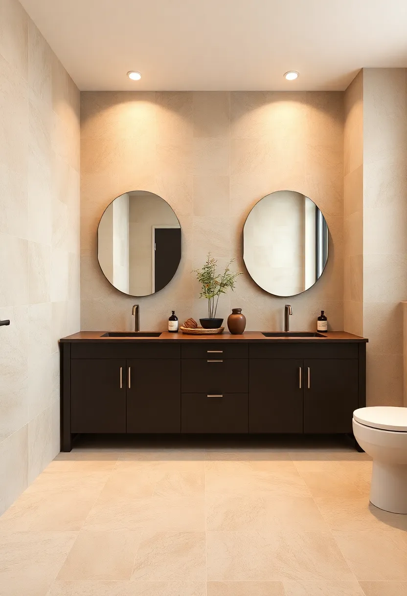 Soft‍ Beige ⁤and​ Dark ⁣Chocolate: Warm beige tiles complemented‍ by rich,⁢ dark ‌brown vanities for subtle depth