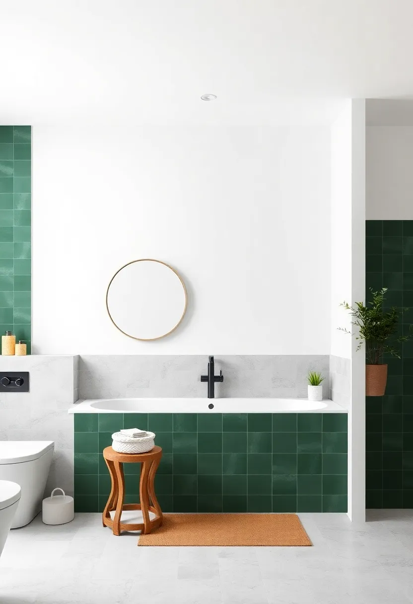 Crisp White ‍and Forest Green: Fresh white walls alongside deep forest green tiles for a ⁢nature-inspired ‌scheme