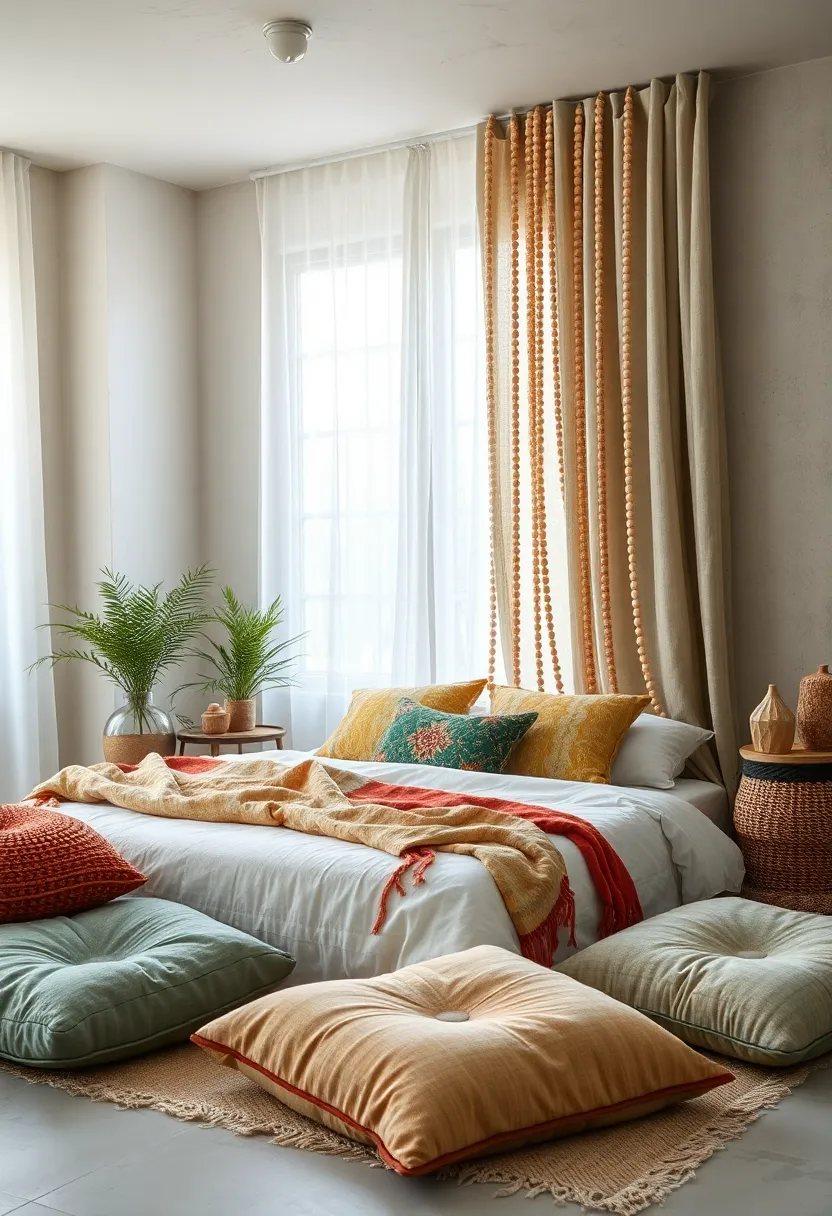 Beaded Curtain Strands Featuring Vintage Glass Beads and Wooden​ Discs⁣ Complementing ⁢a Relaxed Bedroom Vibe