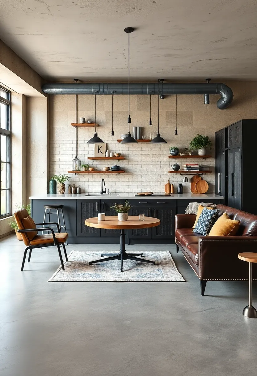 Distressed Leather Seating ⁢for Comfortable Industrial ⁣Vibes