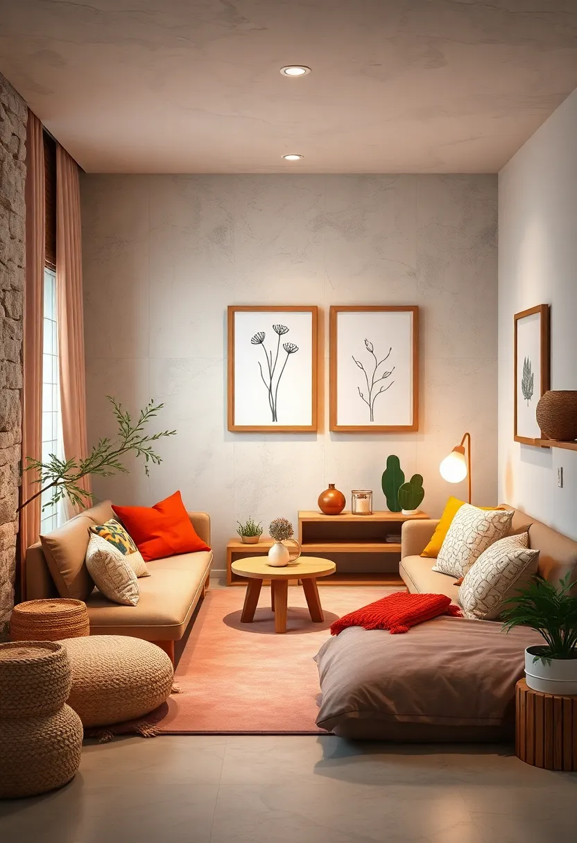 Simple Wall Art: Hang minimalistic line drawings or nature-inspired prints framed with simple wooden borders