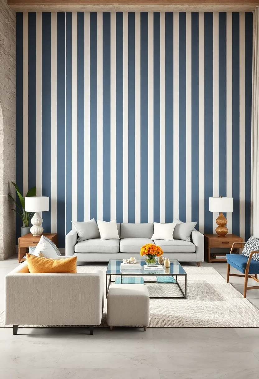 Navy Blue and ⁢White Stripes to Infuse ​Coastal ​Charm into Your Living ‌Room