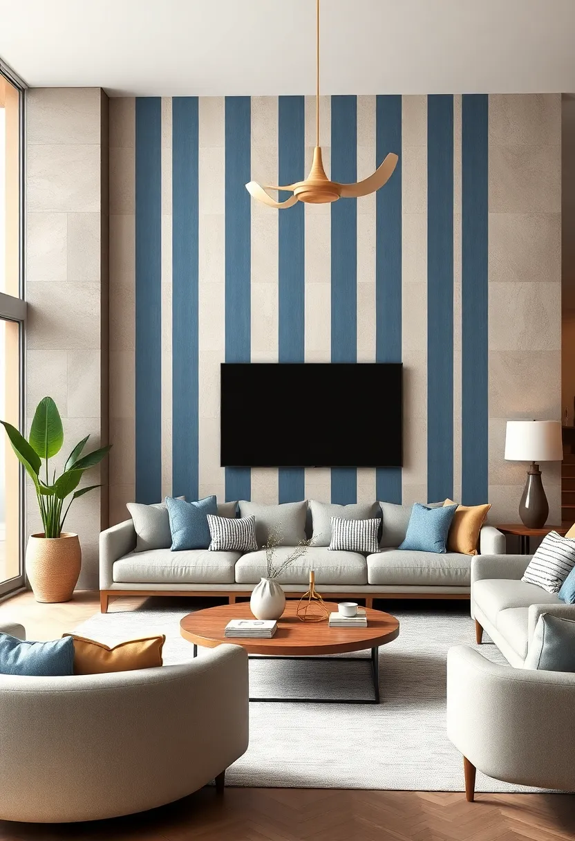Vertical Stripes‍ in Muted ‌Blue ‍and Sand to Mimic Serene Beach scenes