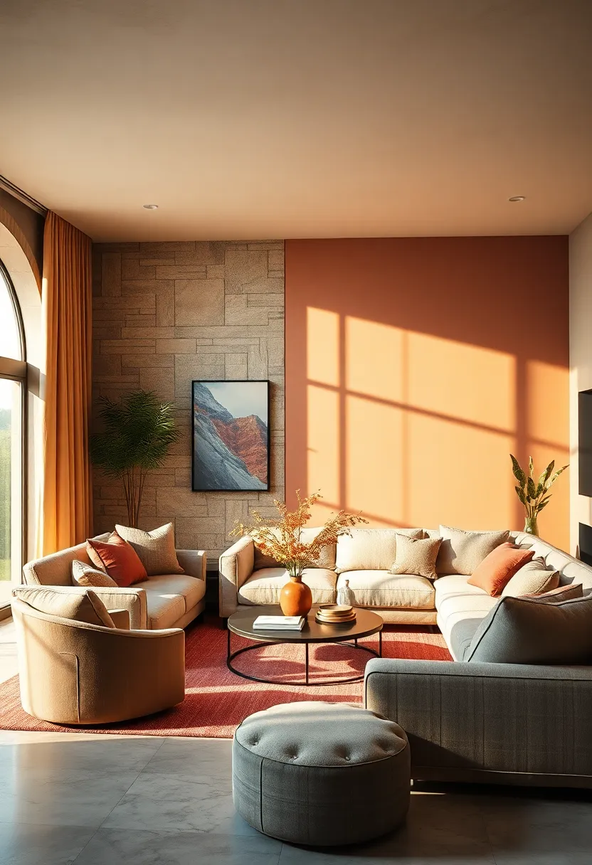 warm Hues Illuminating a Cozy Living Room with Natural Light and Plush Textiles