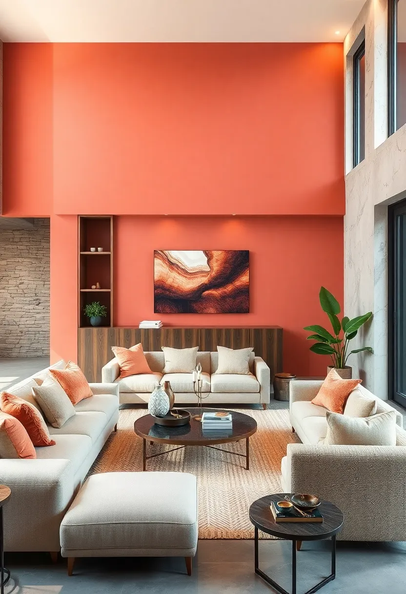 Muted Coral Echoing Warmth in a room with Woven Textures and Subdued Earth Tones