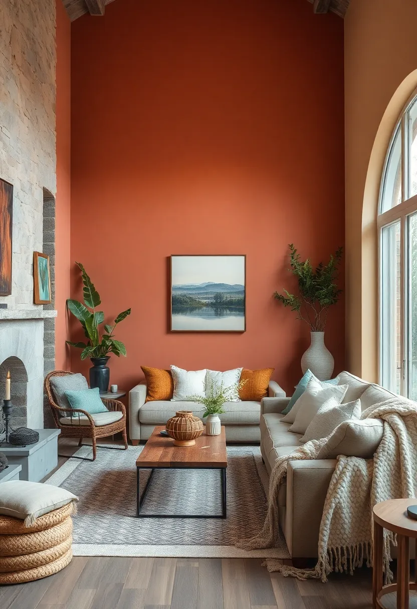 Warm Clay Tones Surrounding Rustic Farmhouse Decor and Cozy Knit Blankets