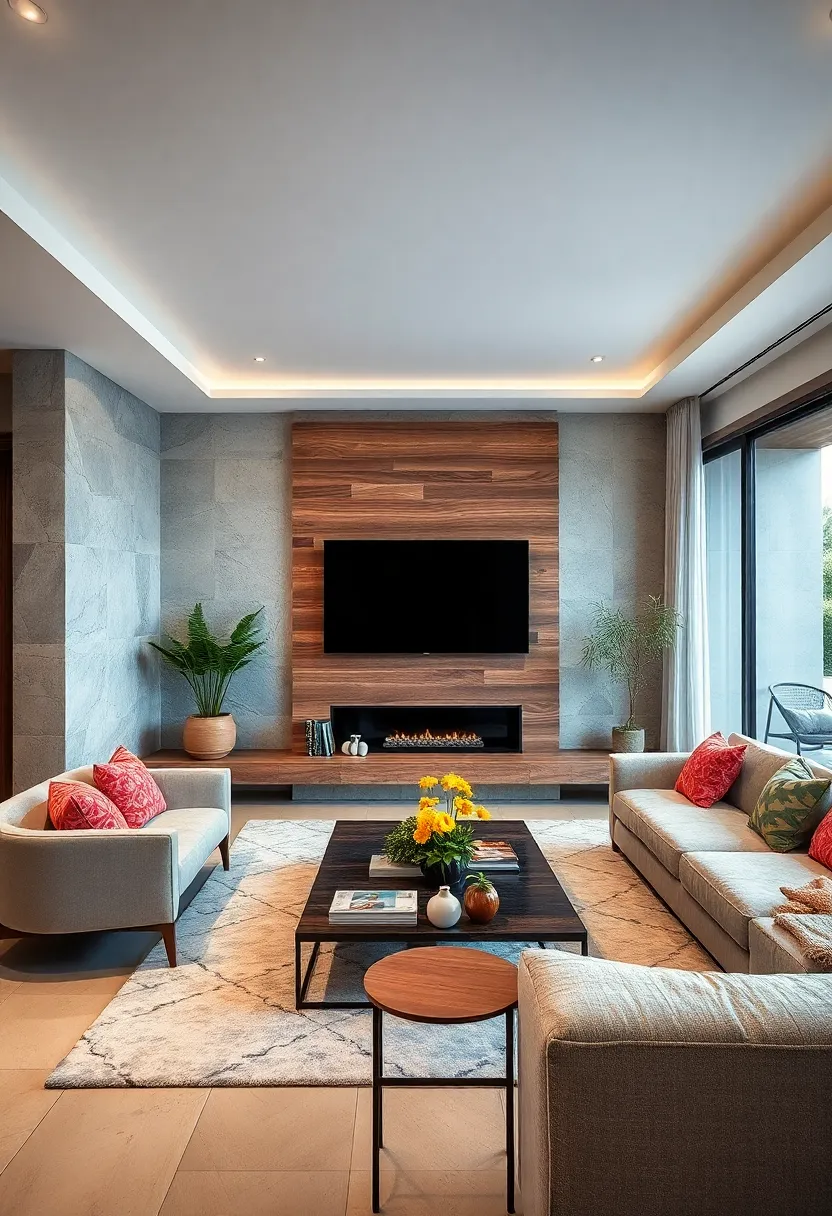 Blending Natural Elements Like Wood and ‌Stone ‍With a Contemporary Wall-Mounted TV Installation