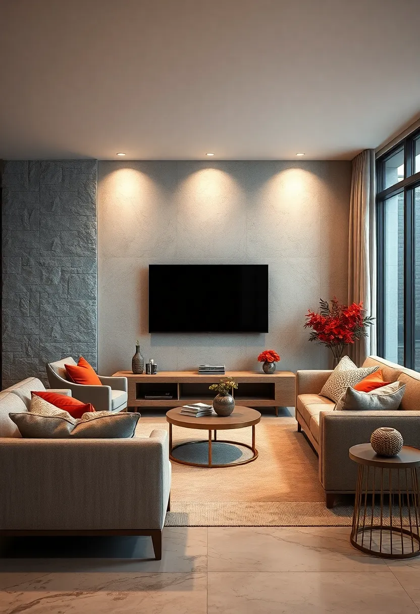 Creating a Cozy Atmosphere ‌by Combining Textured Fabrics and a Wall-Mounted TV Focal Point