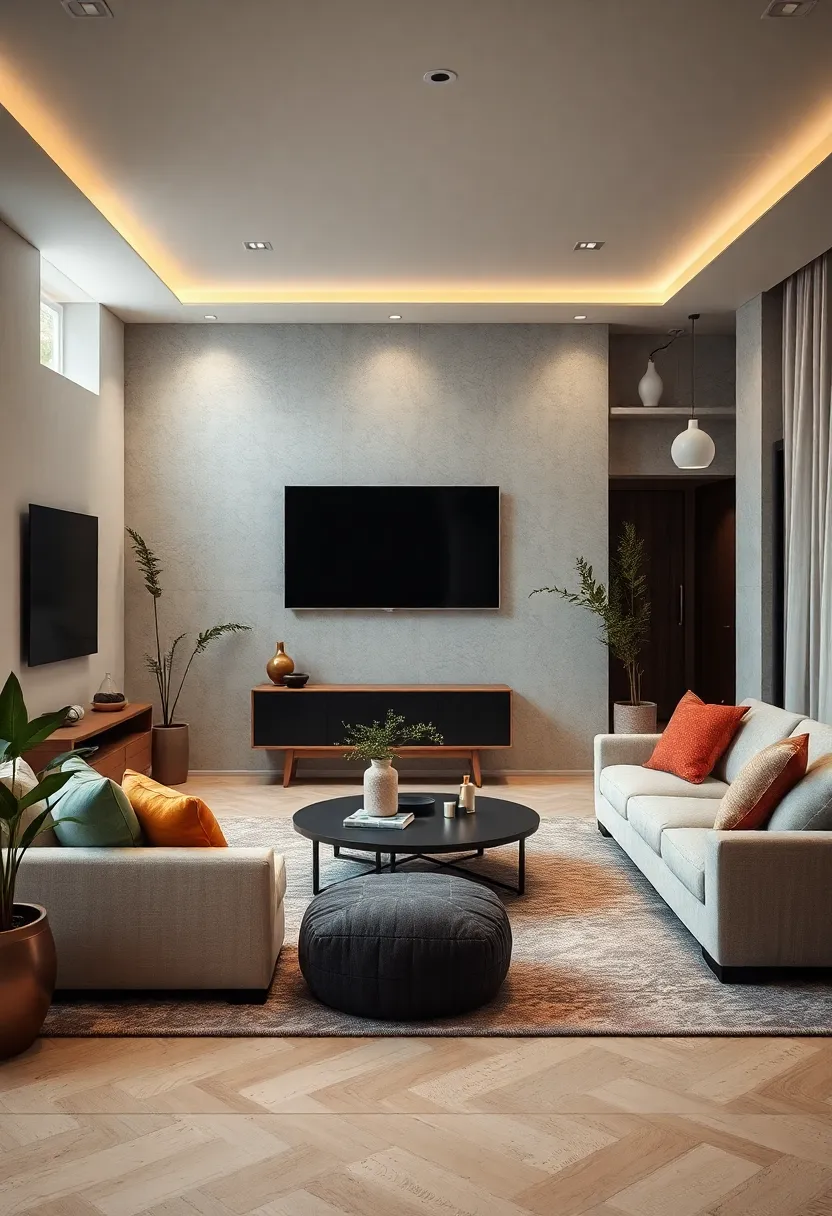 Integrating Subtle Textural Contrasts With Rugs and Cushions Near⁢ a Wall-Mounted TV wall Display