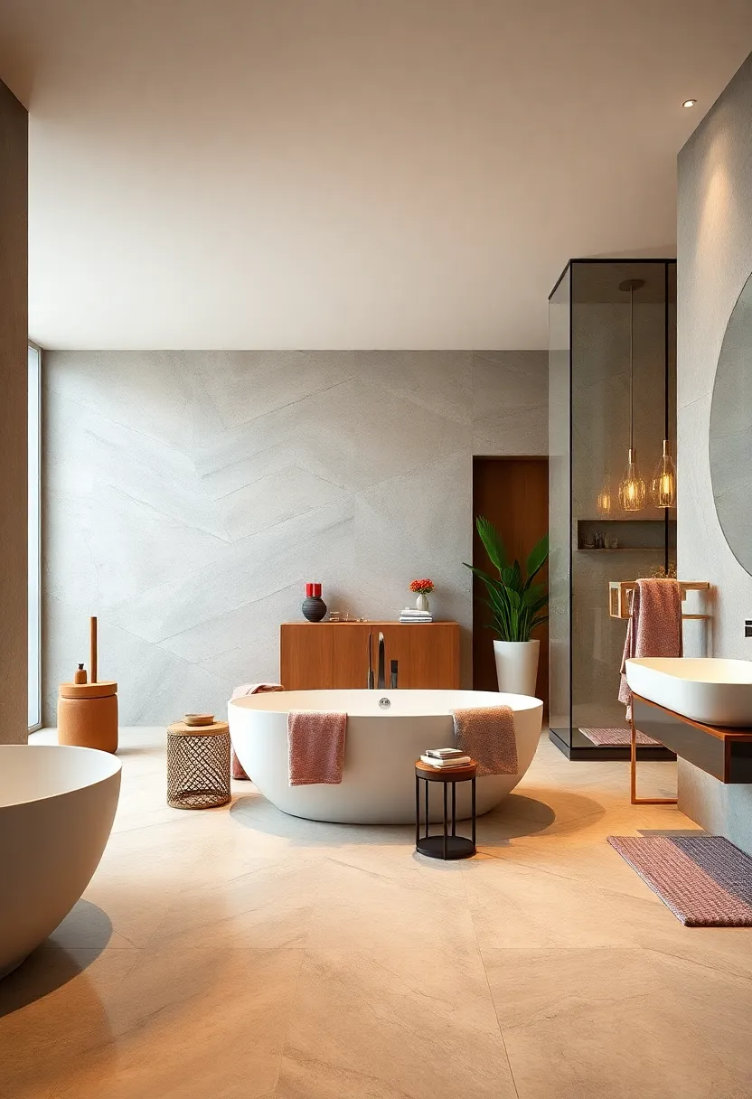 Design a spa-inspired​ bathroom with freestanding tubs, rain showers, and ⁣heated floors