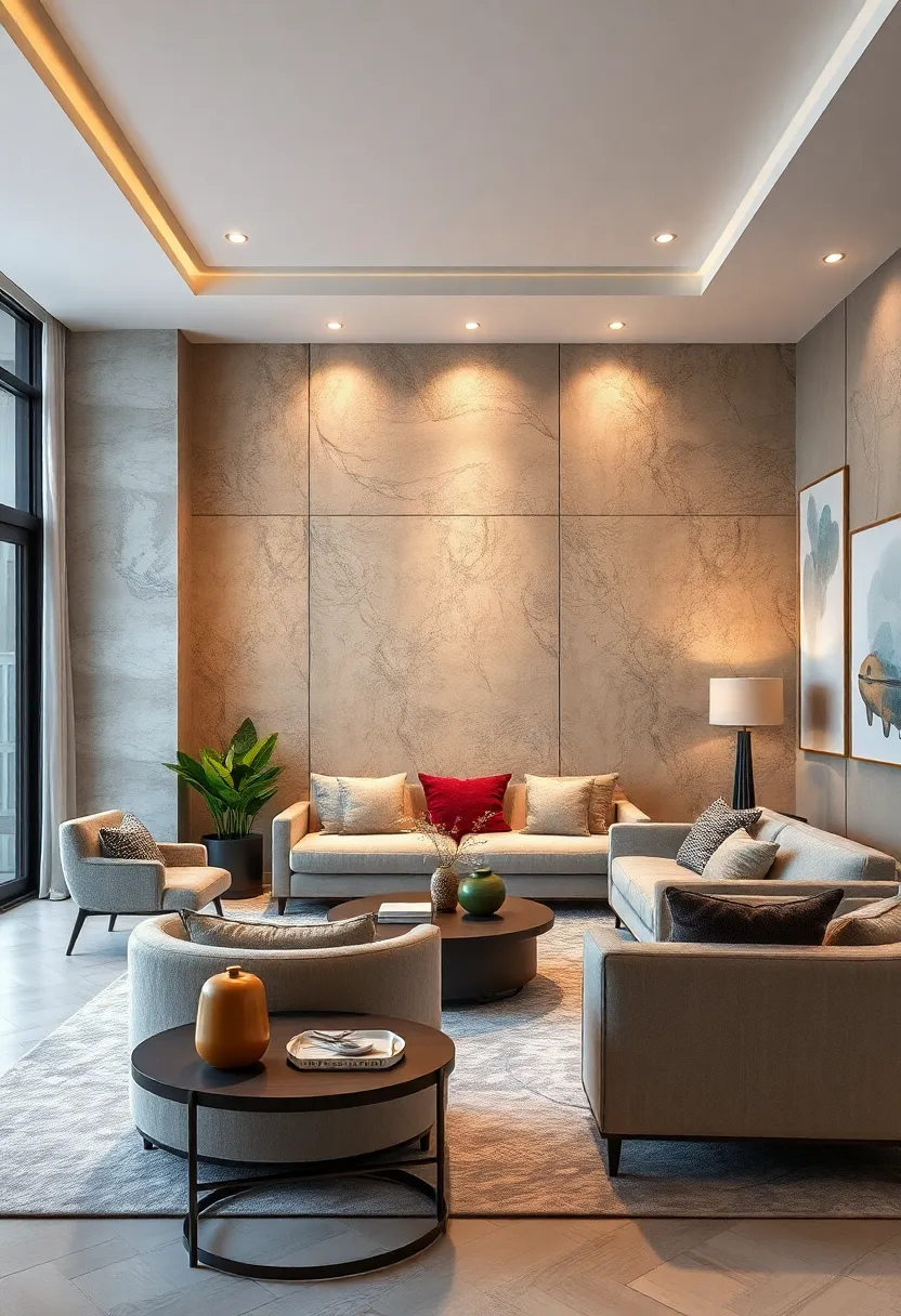 Highlight a⁢ feature wall with luxurious wallpaper or textured panels for a subtle dramatic effect