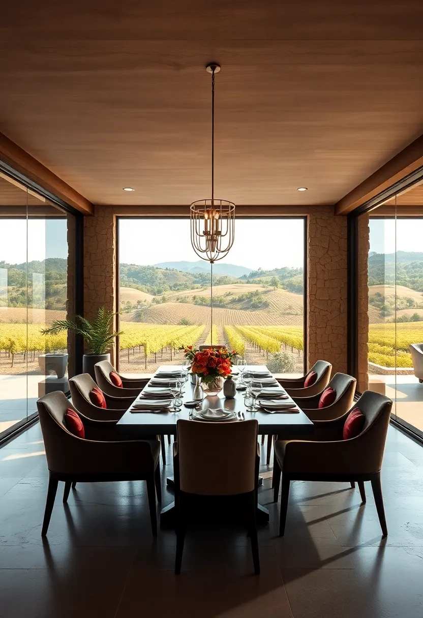 A rustic-chic dining room where glass‍ walls reveal rolling ⁢hills and lush vineyards, ⁤creating a refined yet⁤ cozy atmosphere