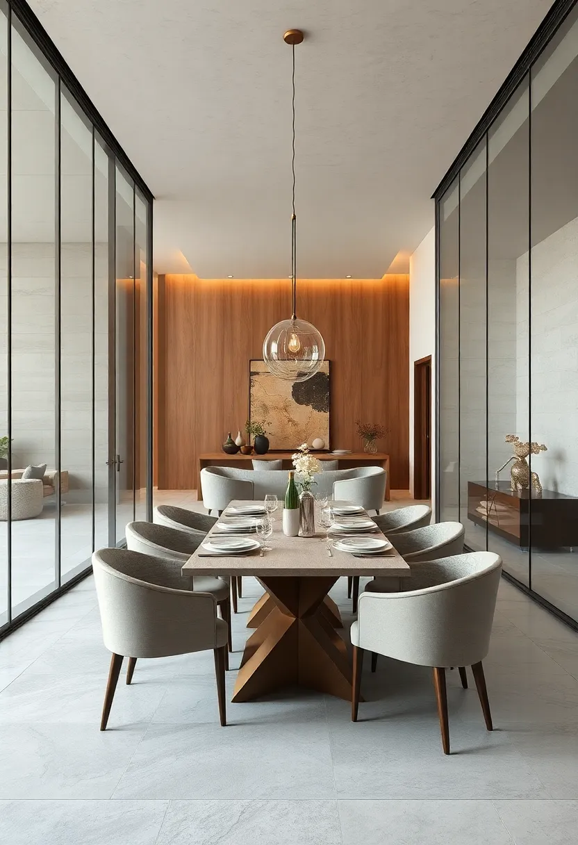 A ⁢minimalist⁣ dining ‌room⁢ featuring seamless glass walls and understated décor for a clean, sophisticated look