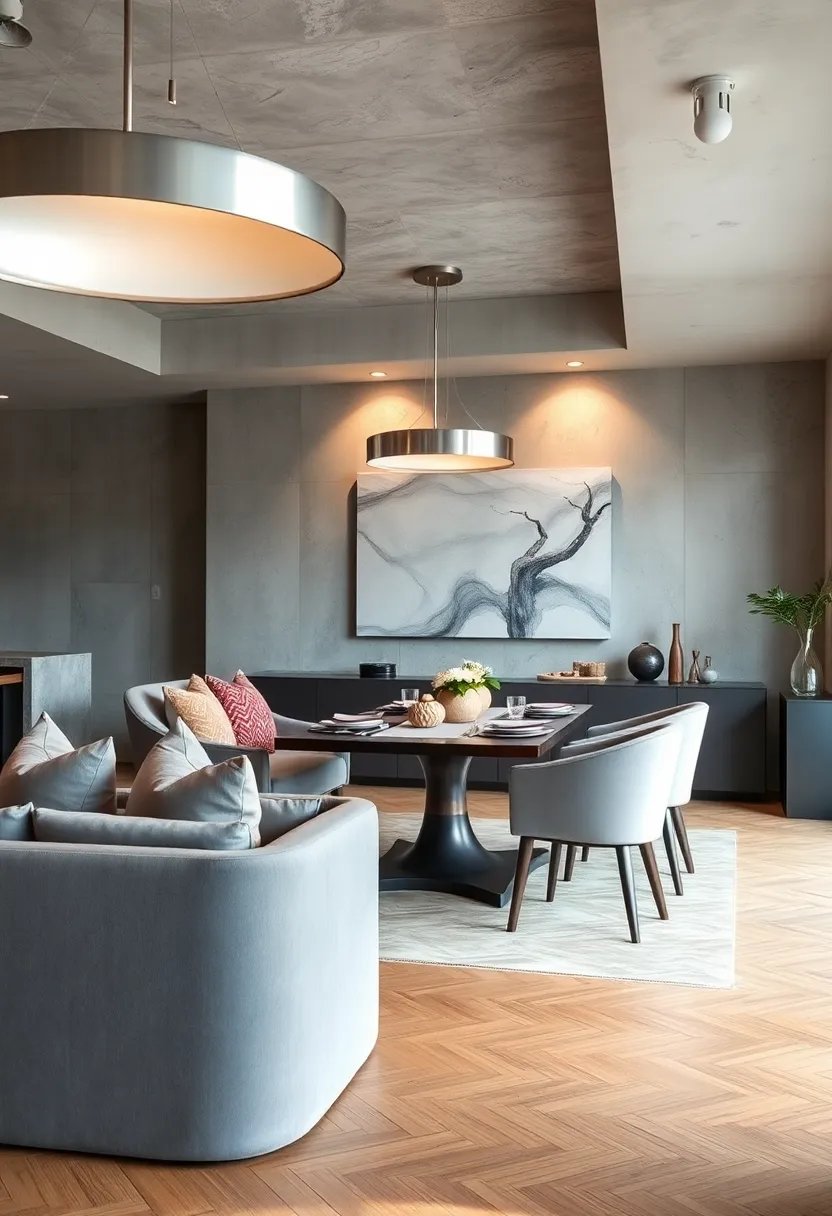 warm Gray Upholstery and Brushed Silver Lighting: A cozy⁣ yet chic combo⁢ that elevates dining areas beautifully