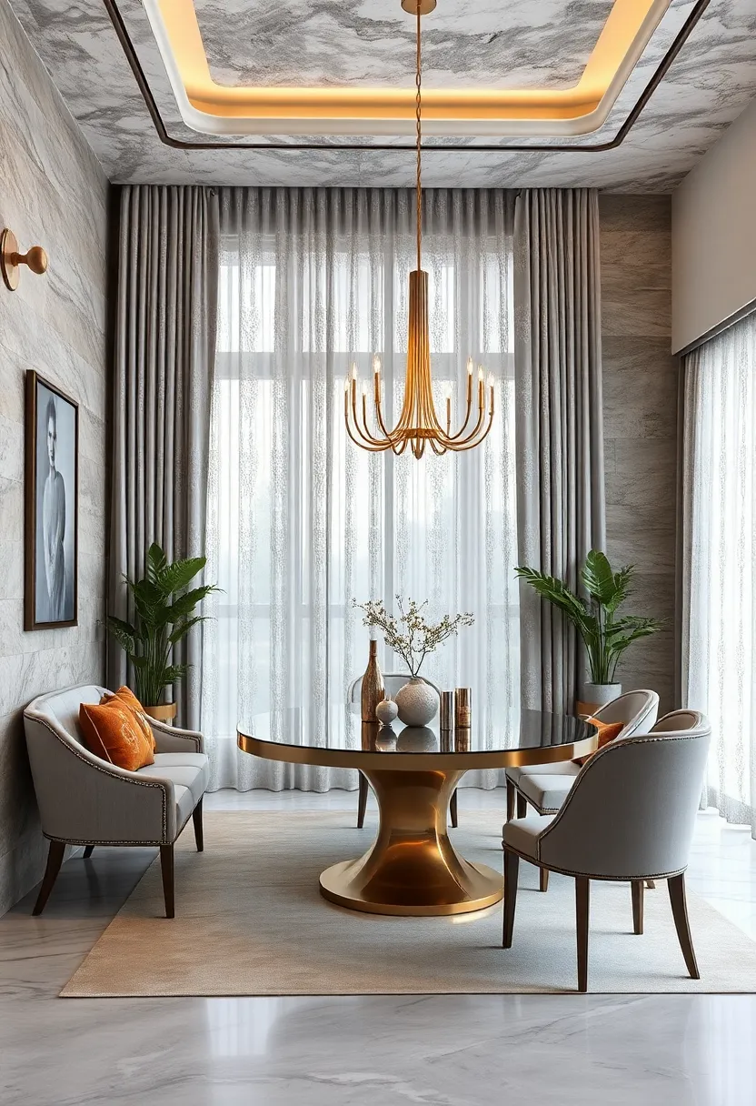 Pearl Gray and Silver Lace Curtains: Adding delicate texture and shine to formal dining rooms