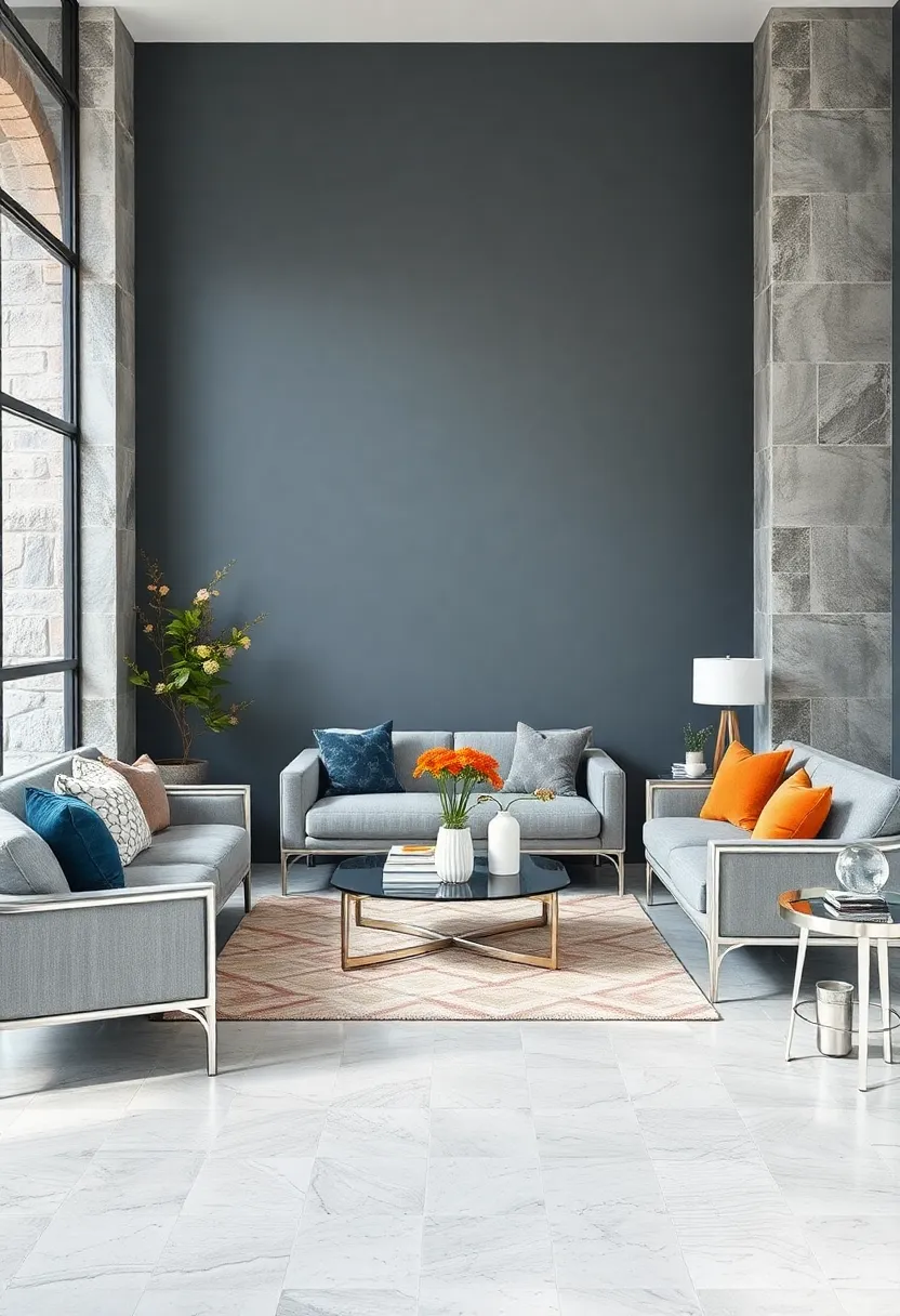 Blue-gray Walls and Sleek silver Furniture: Cool and calming,perfect⁢ for creating a balanced workspace