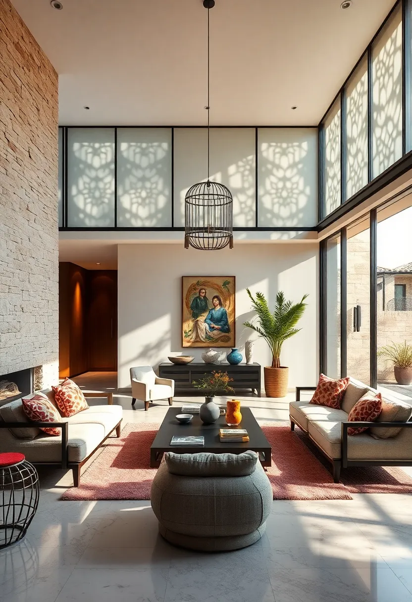 A Mediterranean-inspired villa using lattice ⁤glass‍ partitions that cast intricate shadows, enhancing the home’s warm ambiance