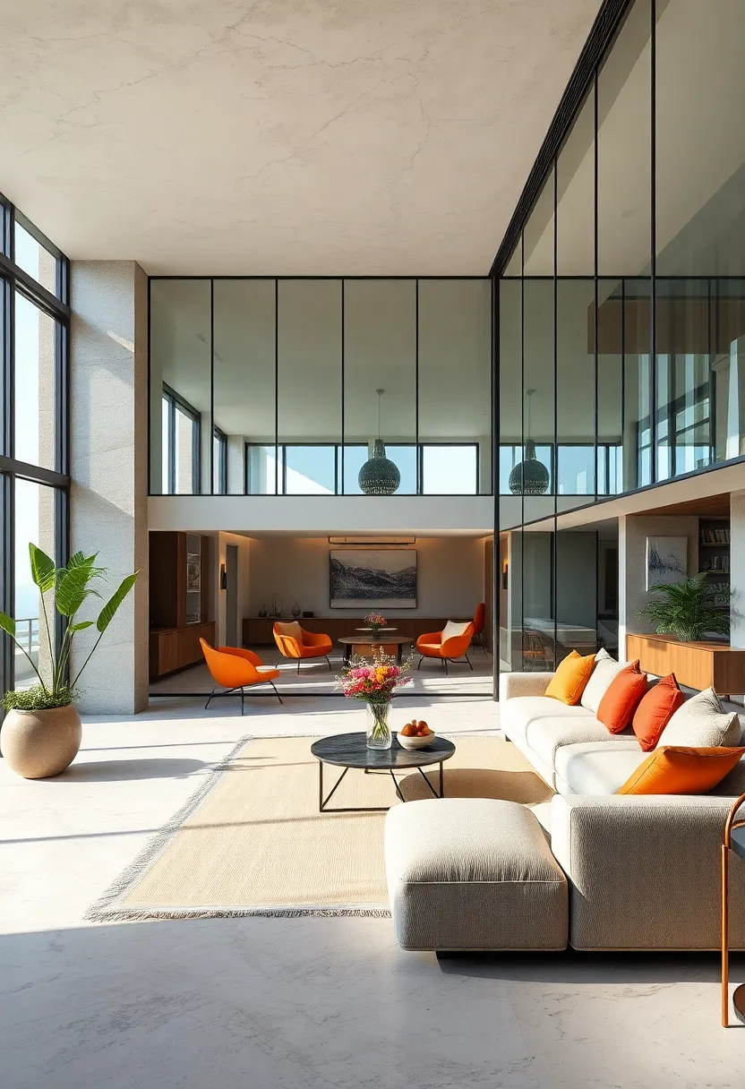 An urban penthouse with ‌sleek glass dividers that maximize⁤ light flow and foster an‌ open, airy ambiance throughout the space