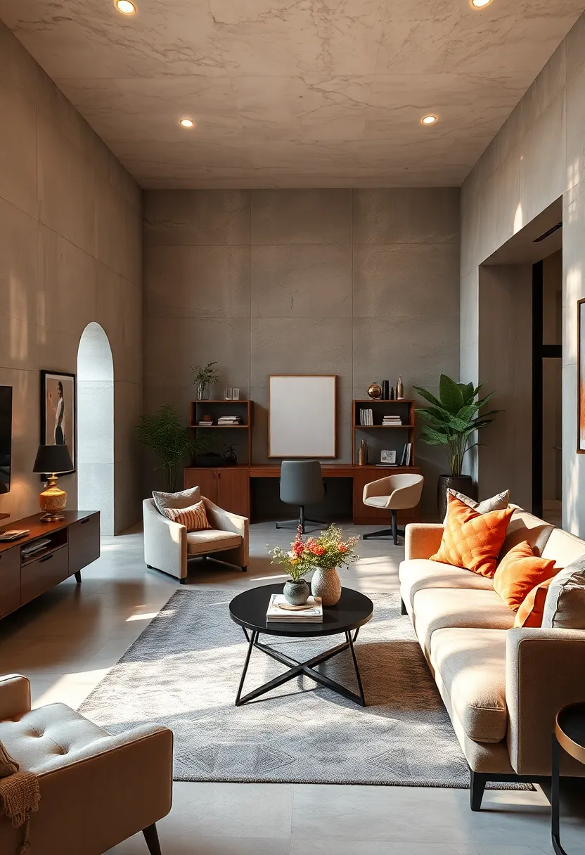 A cozy yet refined‍ open-plan office with plush textiles,warm lighting,and curated décor that balances comfort and luxury