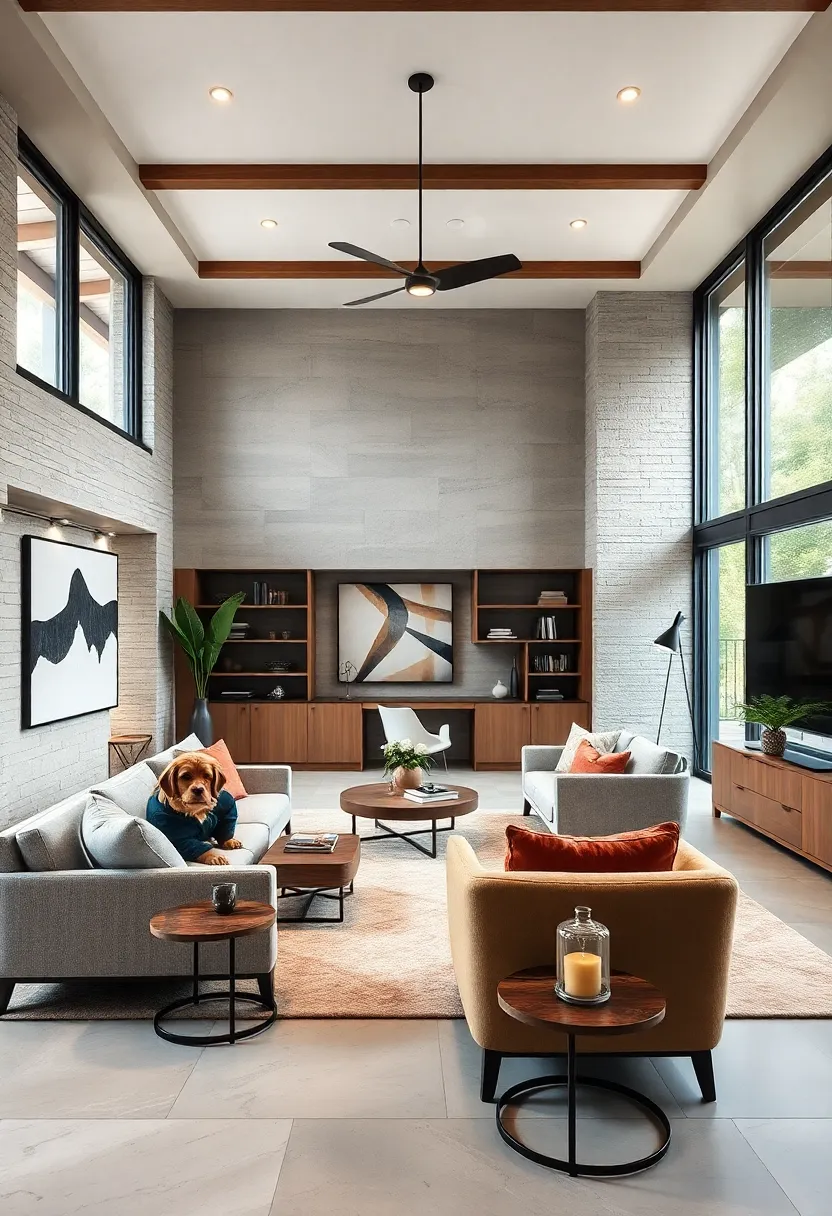 A sophisticated​ home office with pet-friendly spaces, built-in storage, and an open configuration promoting harmony between work ‌and⁤ life