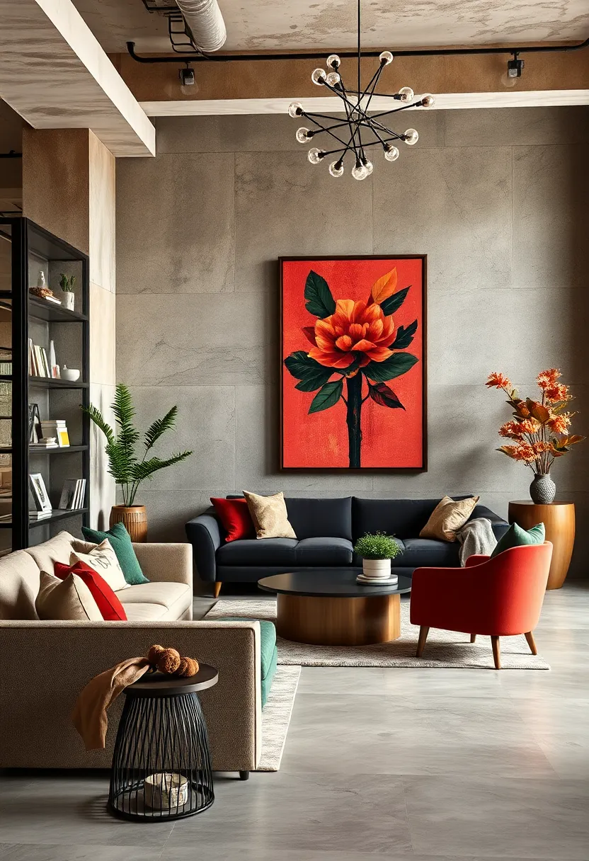 Bold Artwork Contrasting with‌ Neutral Industrial Palettes