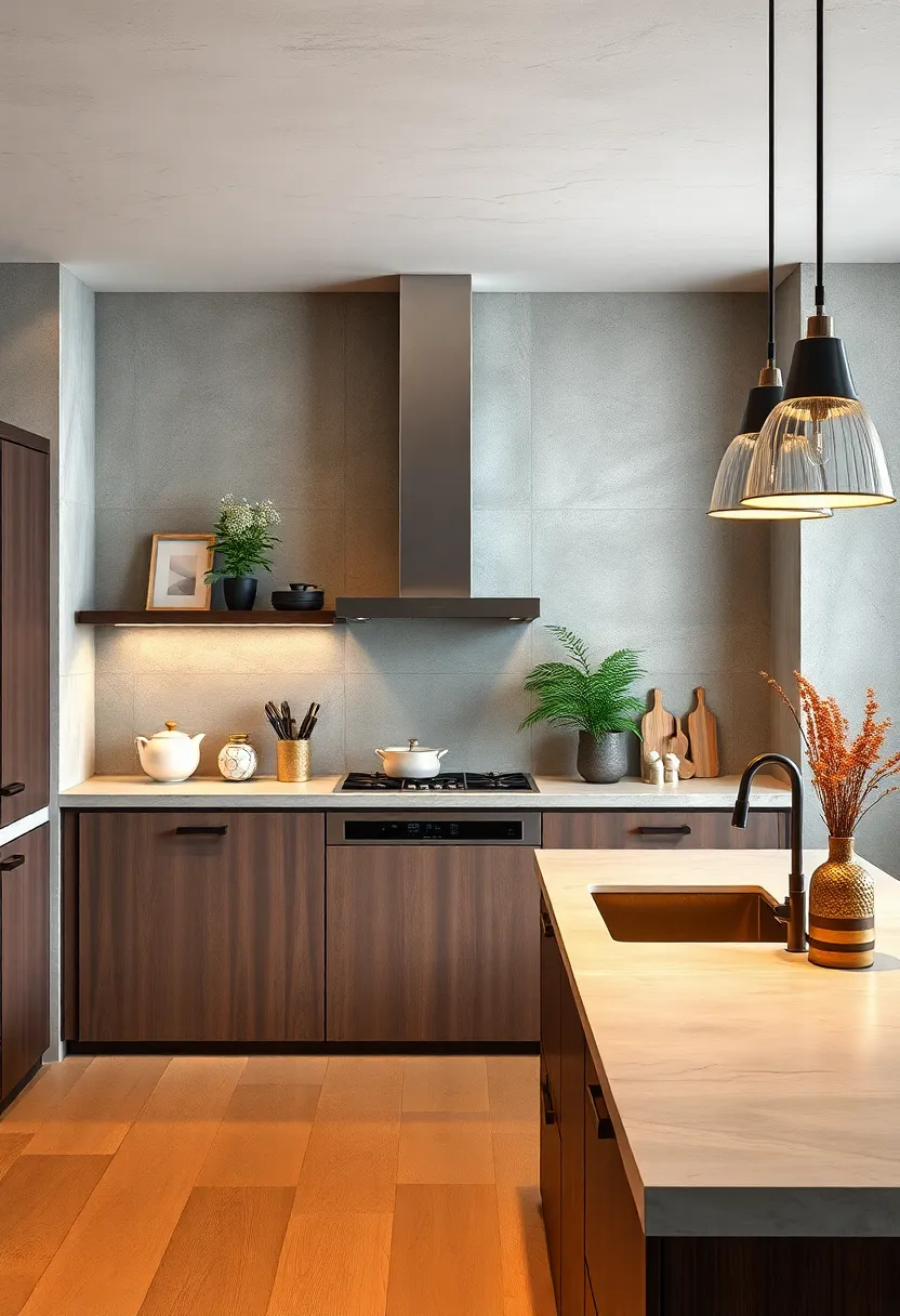 Concrete Countertops Complemented by Textured Backsplashes