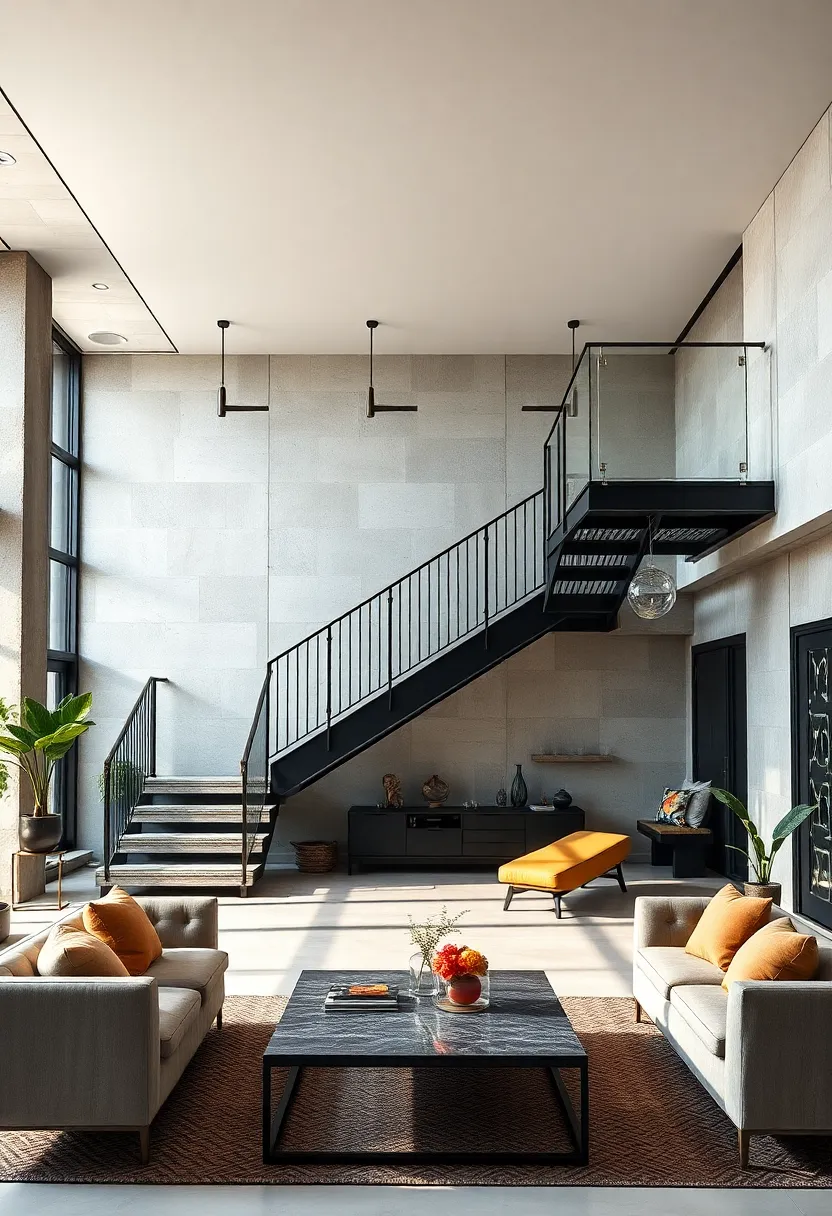 Minimalist Black Metal ‍Staircases ⁤with Glass Railings