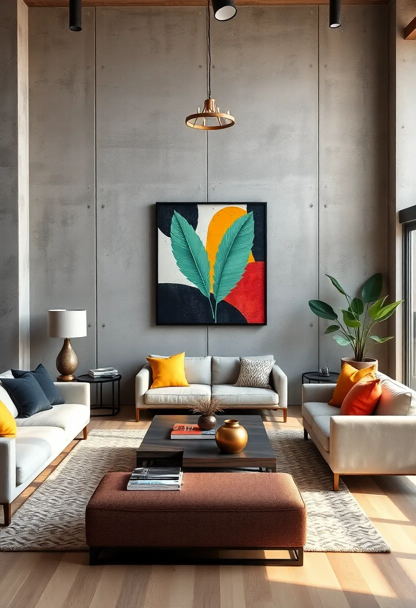 Utilizing Raw Cement Walls as a Backdrop for Art