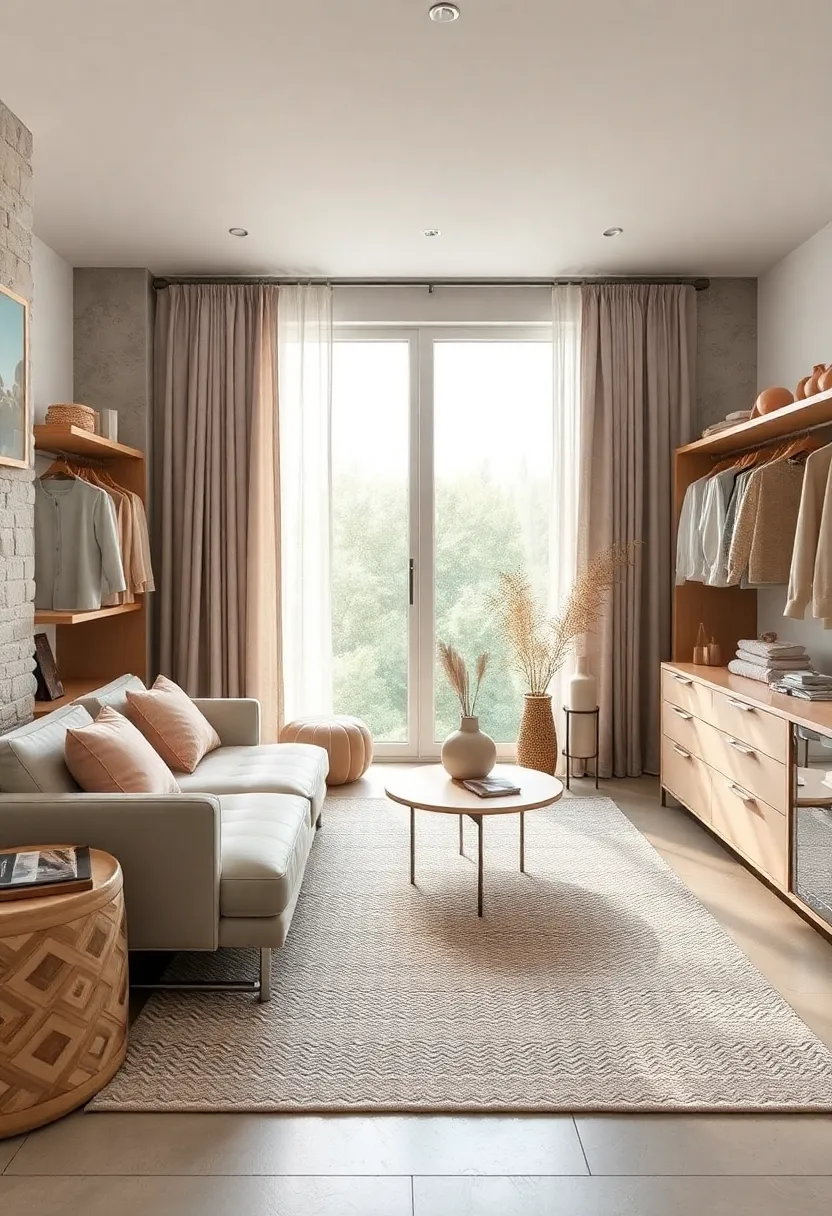 Soft ⁤Textured ⁤Rugs and Natural ‌Linen⁣ Curtains Enhancing the Warmth and Serenity of a Scandinavian Walk-In Closet