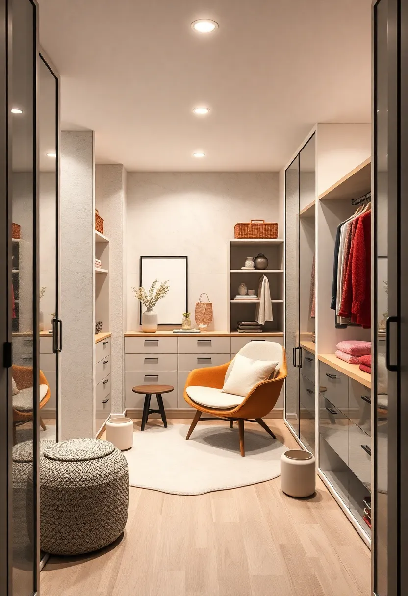 Cozy Reading Nook Within a Scandinavian Closet Design Featuring an Ergonomic Chair and Soft Lighting Elements