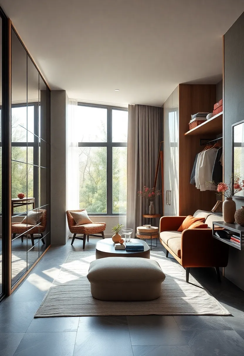 Large Window Framing Natural Views and Filling the Scandinavian Walk-In⁢ Closet with Inviting Daylight