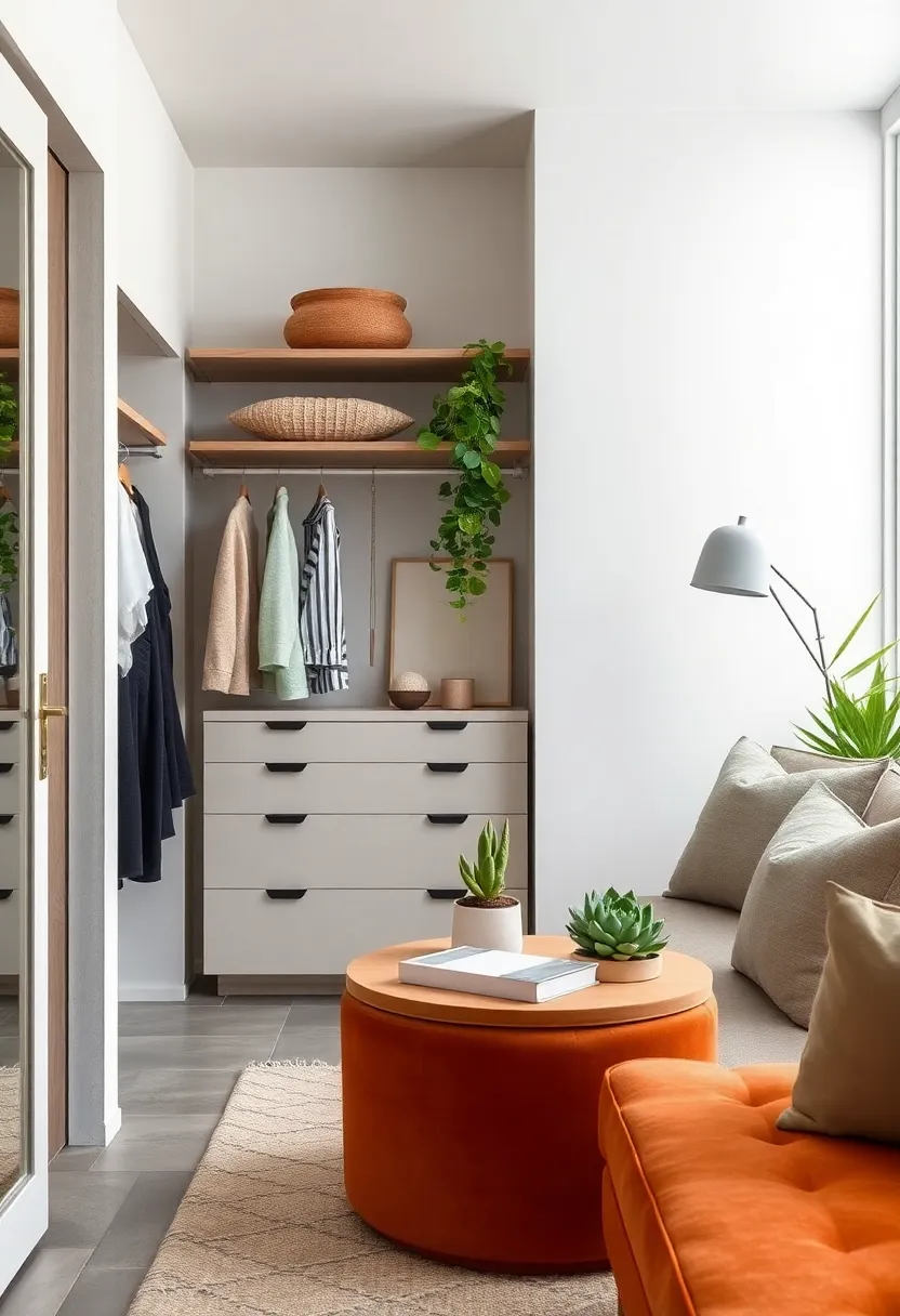 Strategically Placed green Plants ​and Succulents Infusing Life and Color Within the Crisp Lines of Scandinavian Closet Design