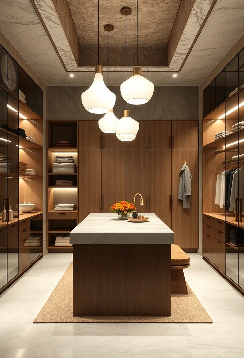 Sculptural Pendant Light Fixtures Casting Gentle​ Illumination Over⁣ a Scandinavian Walk-In Closet’s ​Central Island