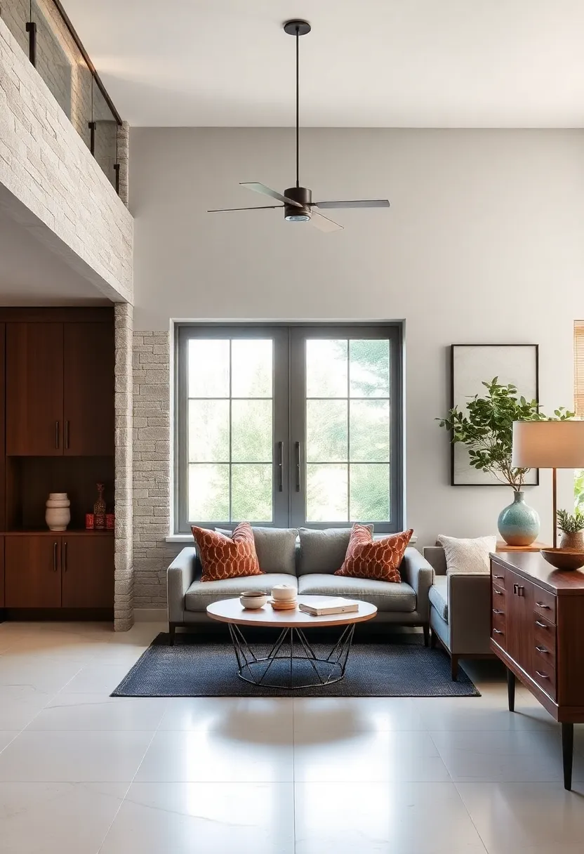 Mid-Century Entry Featuring Peg Rails Integrated Into Custom Built-in Shelving Units