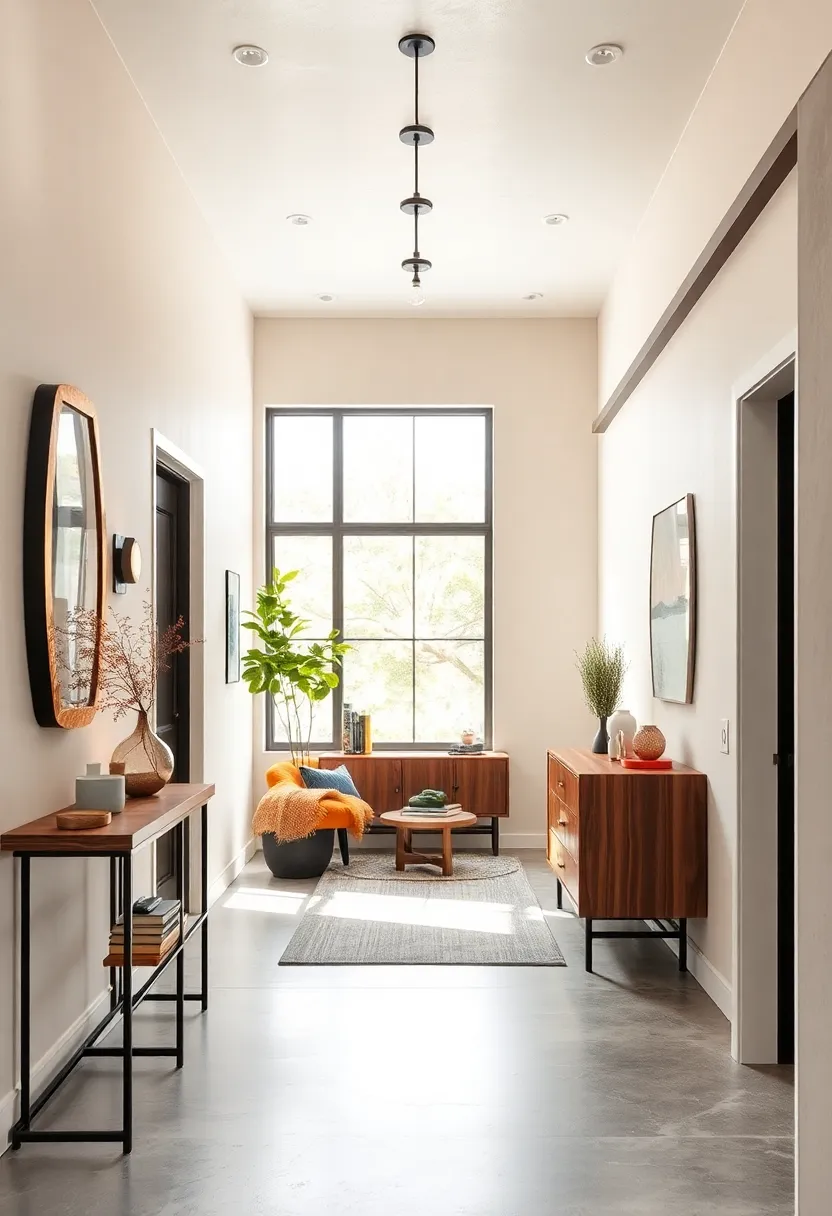 A Streamlined Entry Hall Highlighted by Matte black Metal Peg Rails Against a Soft pastel Wall