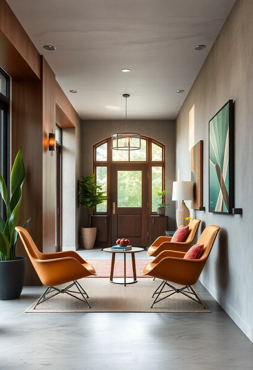 Stylish Entry Setup with Iconic Eames Chairs and Peg Rails Made From Polished Walnut Wood