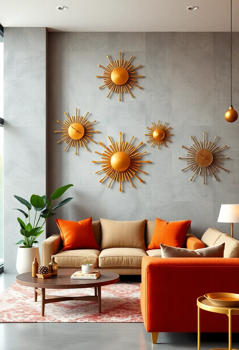 Sunburst‍ Metal Wall clocks⁣ in⁢ Warm​ Brass ⁤and Copper‍ Tones