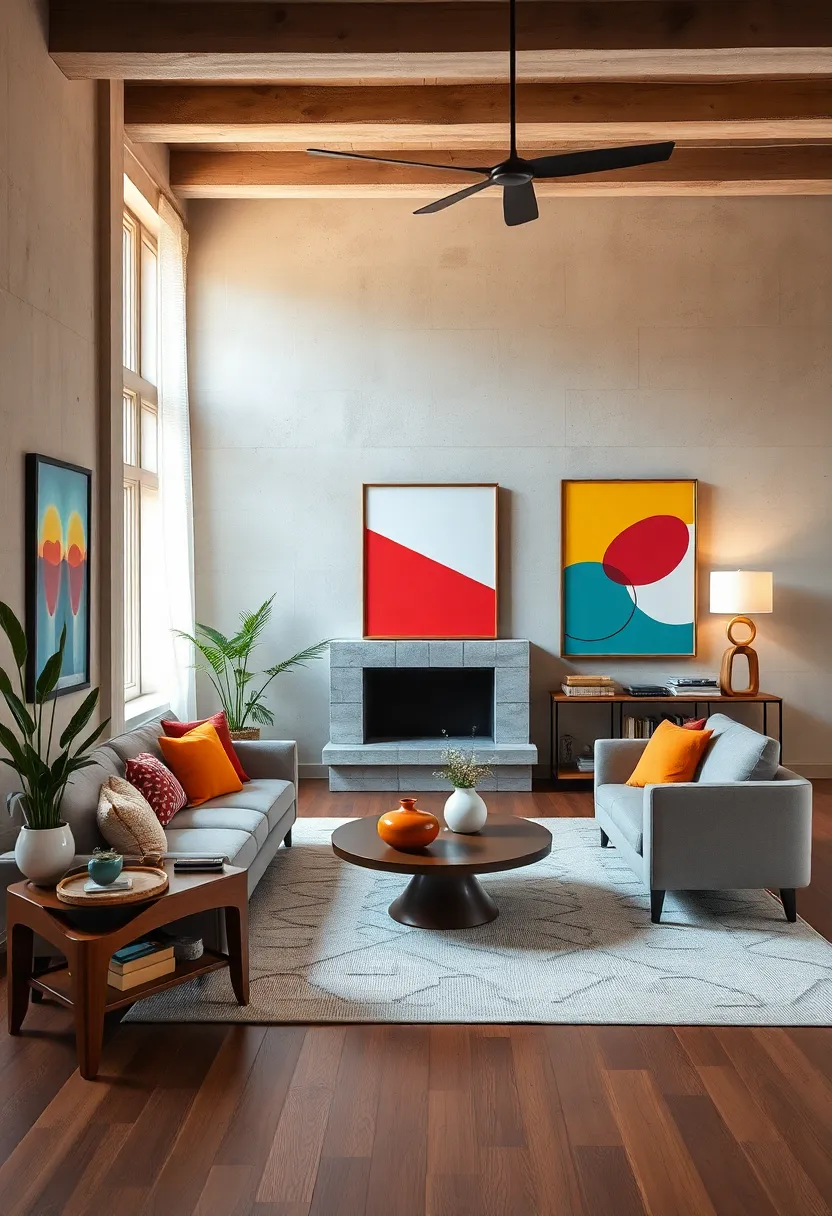 Bold Color-Blocked Canvas Prints with‌ Mid-Century Palette