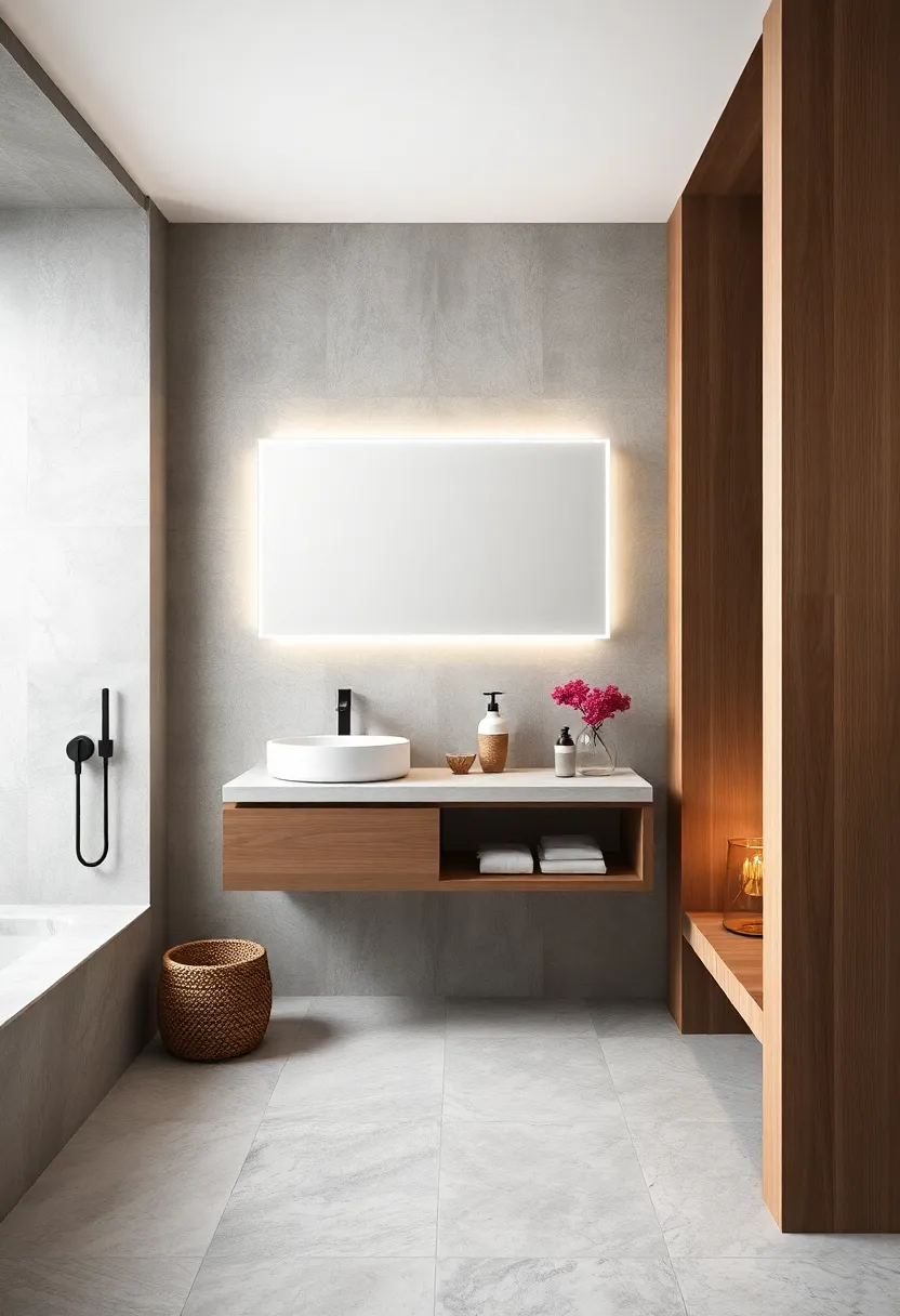 Floating vanity with subtle underlighting complemented by a⁤ frameless mirror that adds a seamless, airy ⁤feel to the bathroom