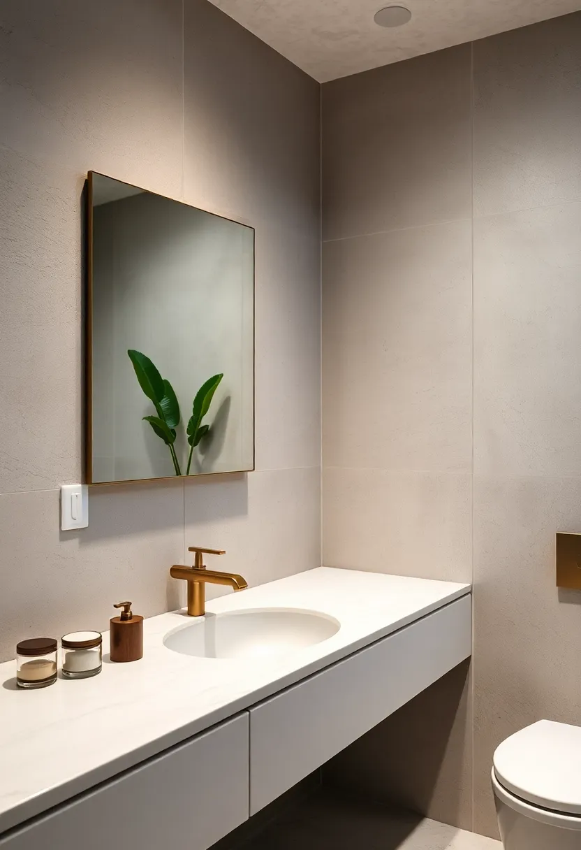 Frameless mirror paired with a ⁤matte brass faucet, merging minimalist design with a touch ​of ⁤luxury
