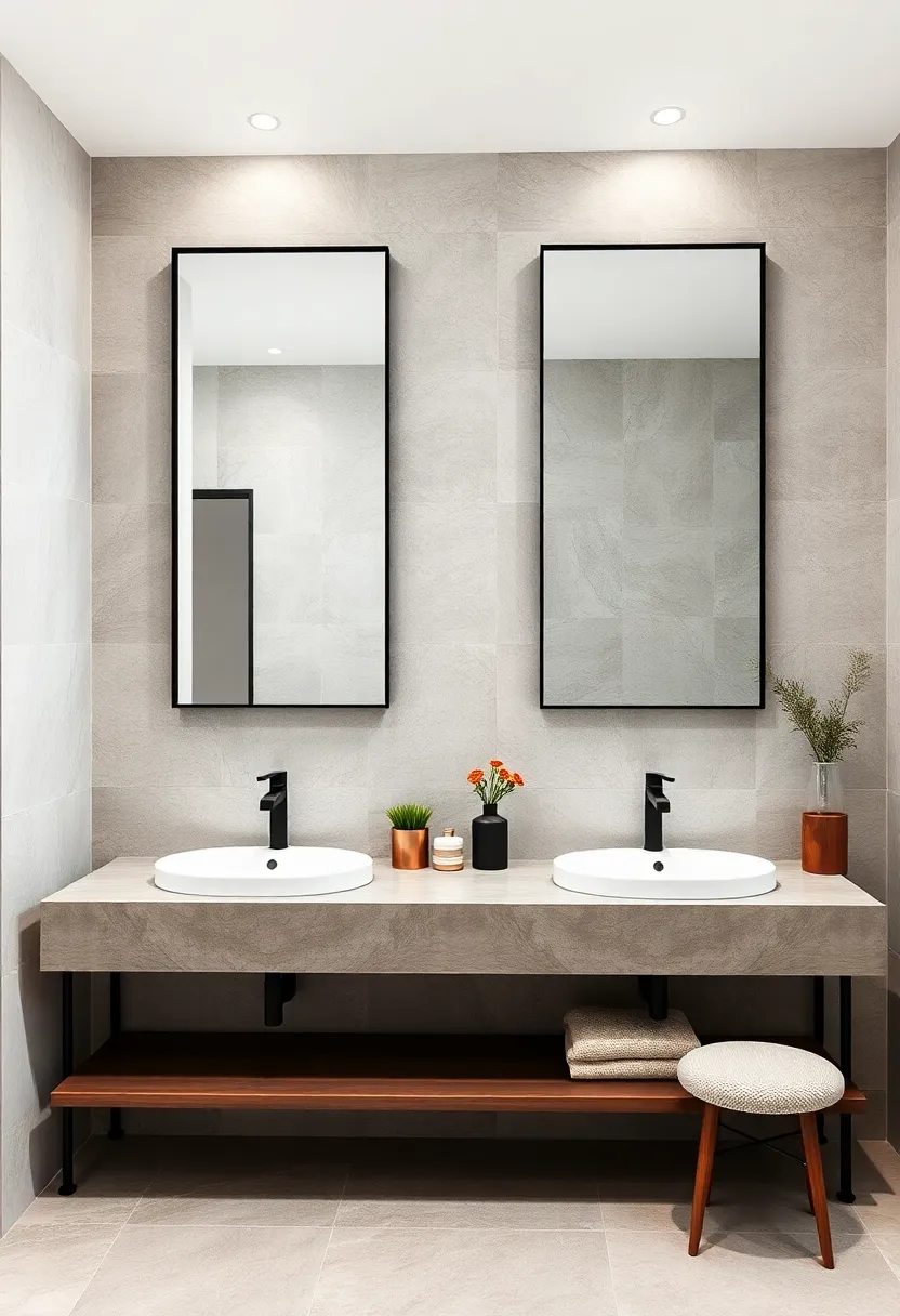 Matte black fixtures contrast beautifully against a sleek frameless ‌mirror, creating⁣ a bold yet ⁢minimalist aesthetic