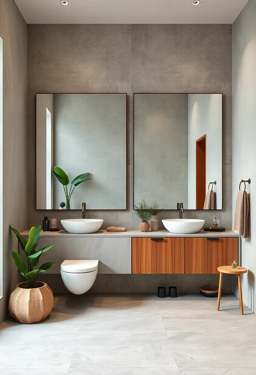 Oversized frameless mirror reflecting​ deep green ⁤accents,⁣ adding freshness to a minimalist design ‌scheme