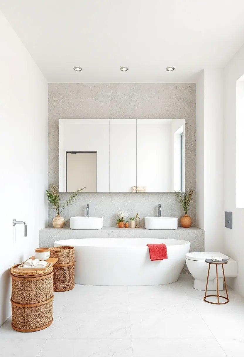 A tranquil‍ escape: crisp ‌white walls paired with a large frameless mirror that ‍reflects natural light,enhancing the sense of spaciousness