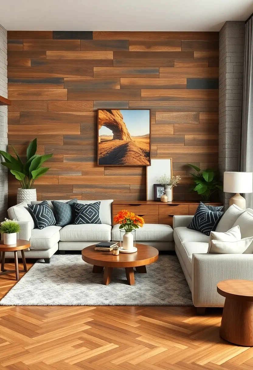 Use modern geometric patterns on throw pillows against a‌ backdrop of weathered wood accents