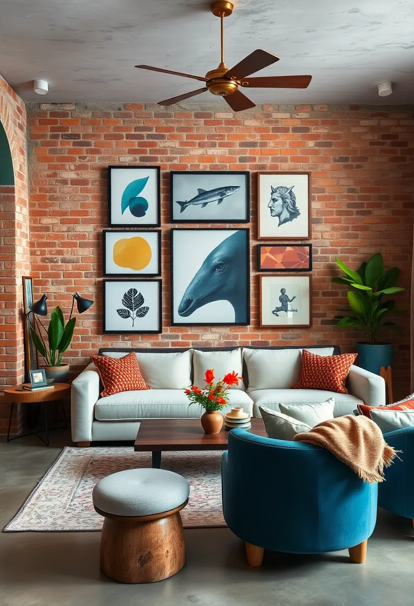 Use exposed brick ⁤walls as a backdrop for ‍eclectic gallery walls featuring modern prints