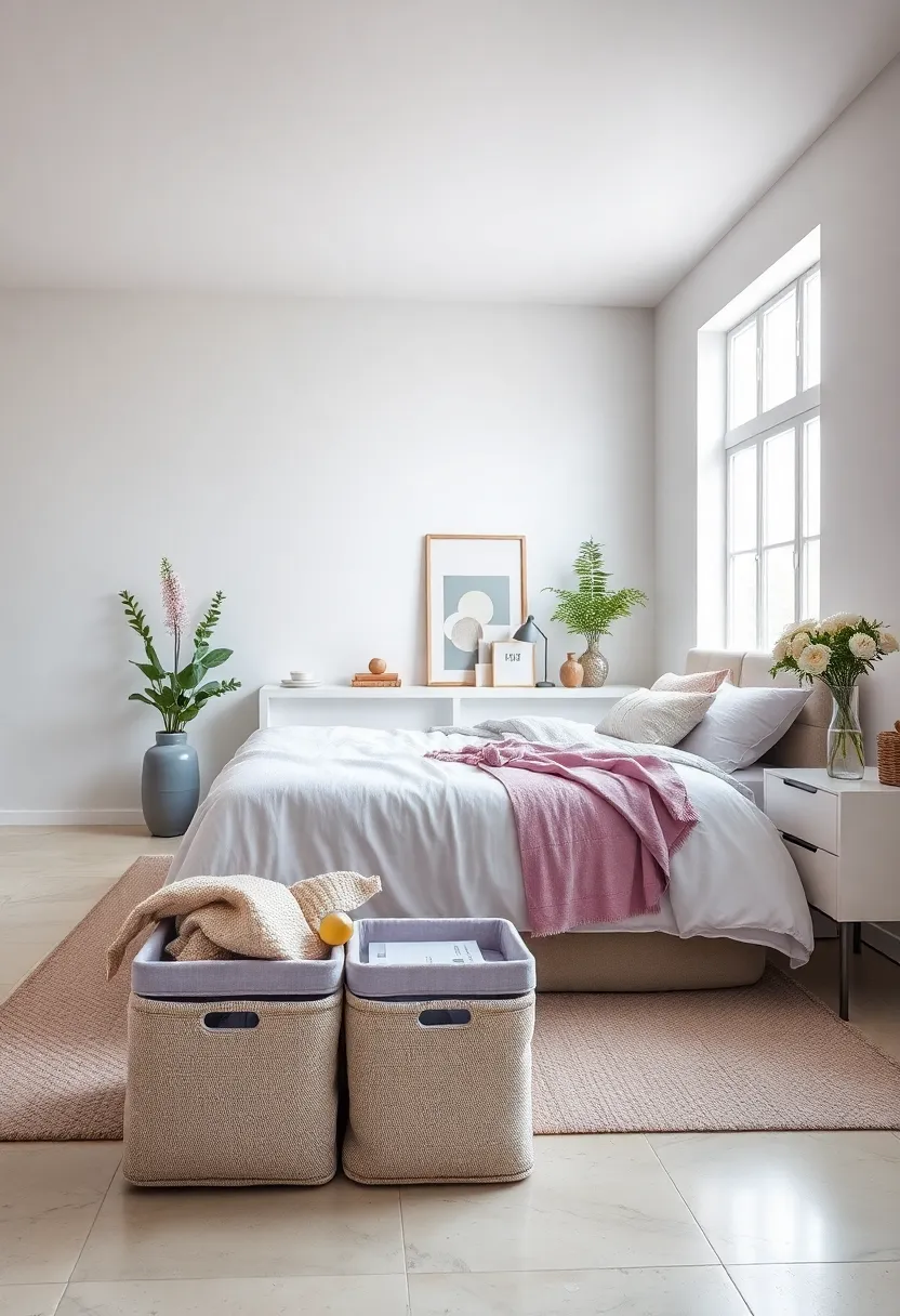 use pale ⁢lavender storage baskets ​to keep organization chic and understated