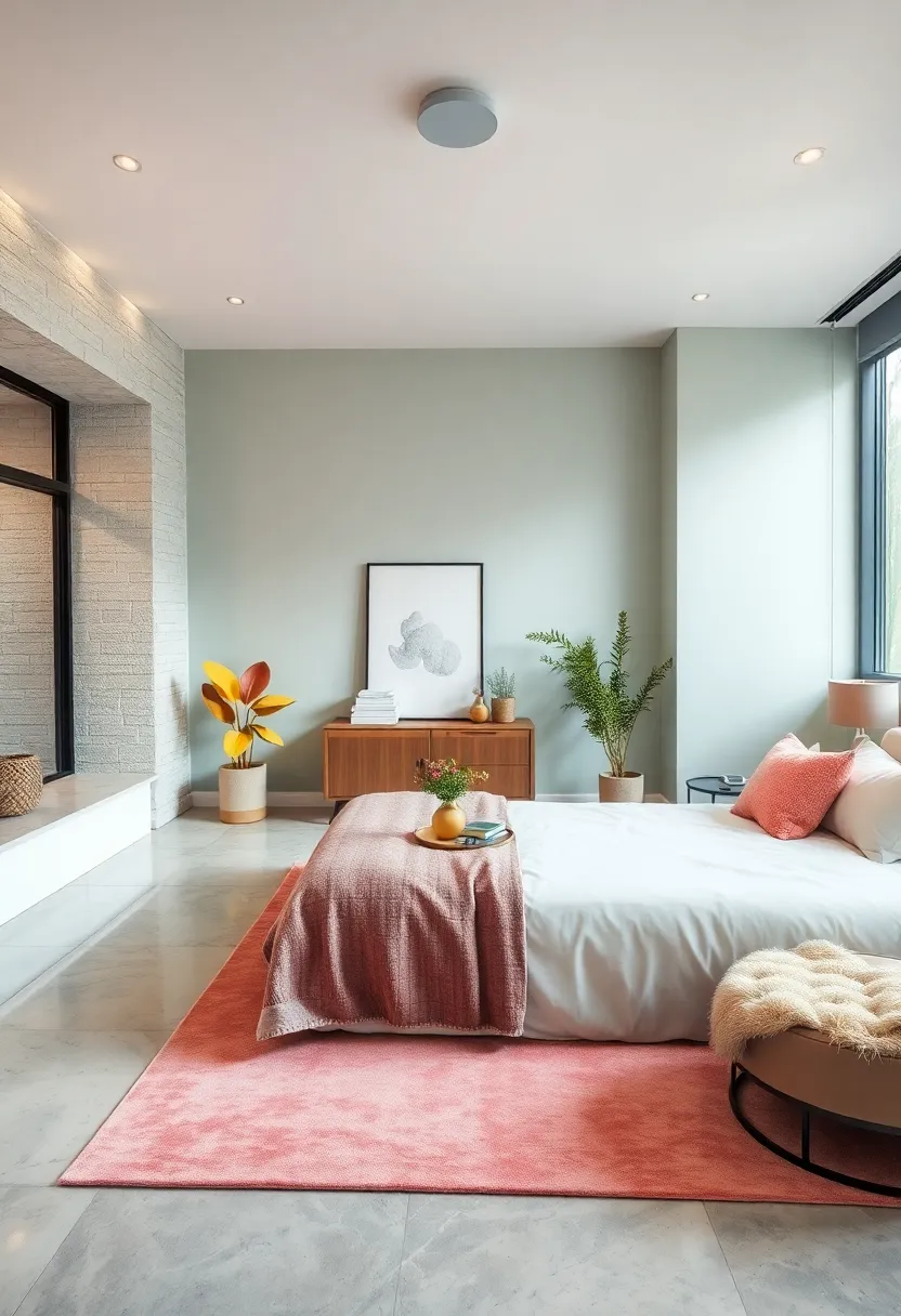 Incorporate a pastel gradient throw rug to anchor the room with softness