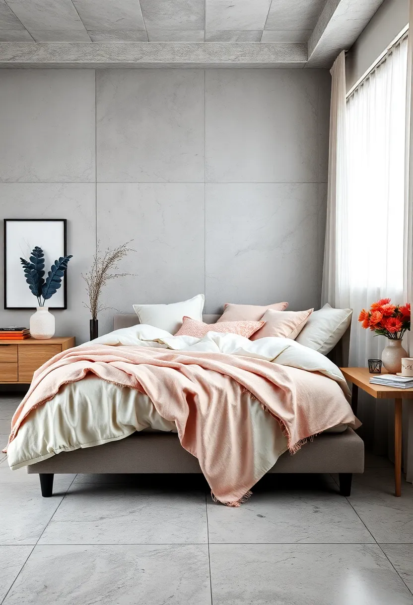 Layer soft pastel throws on the bed to bring texture and comfort