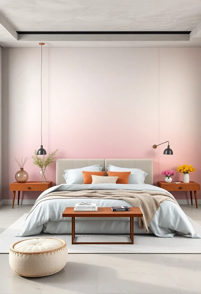 Feature a ⁤pastel ombré wallpaper for a dreamy focal ‍point behind the bed
